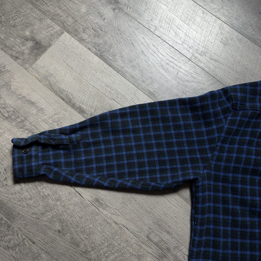 Vintage 90's Old Navy Men's Blue Plaid Italian Wool Blend Shirt Jacket Size 2XL - Picture 4 of 12